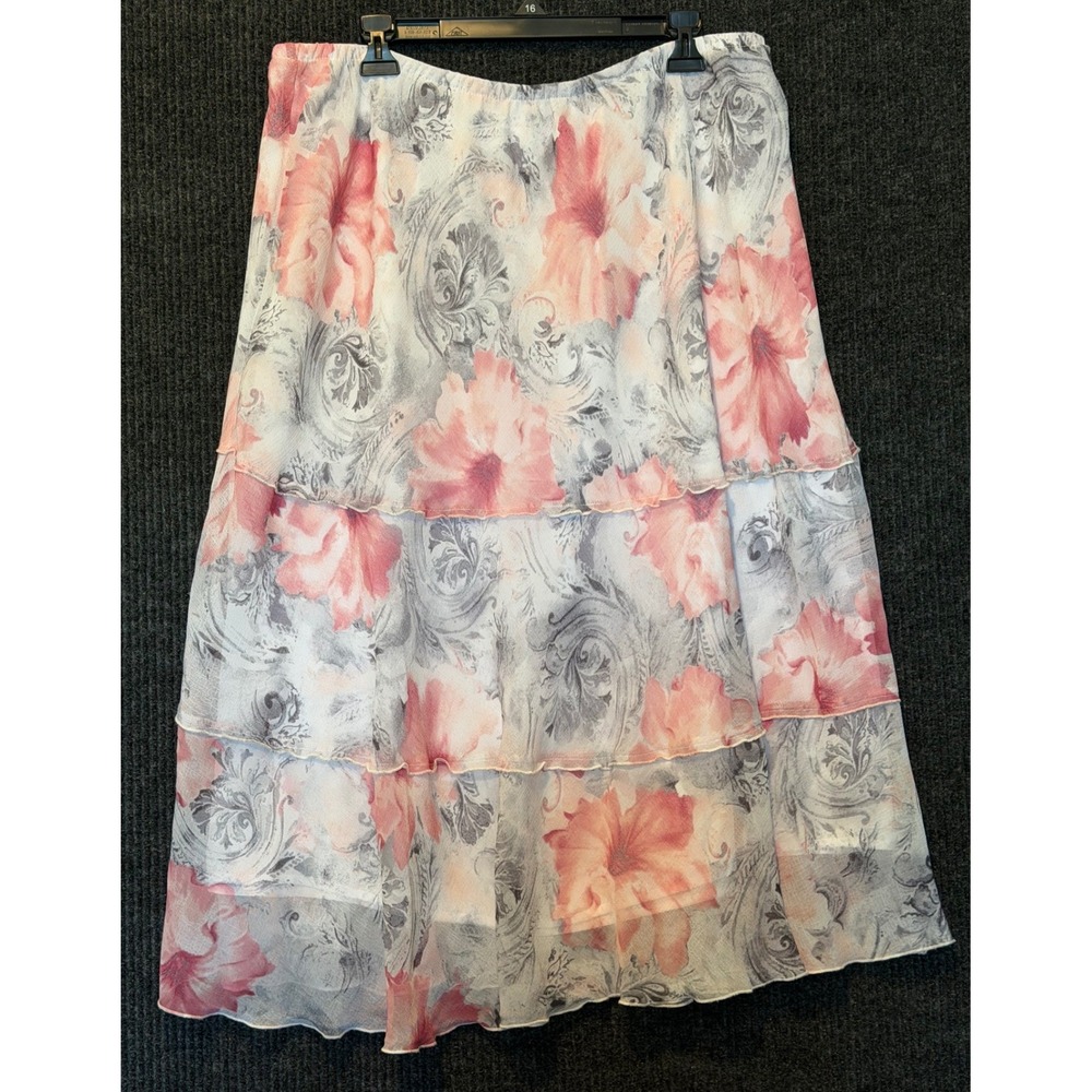 Alfred Dunner Cottagecore Large Pink Floral Tiered Midi Skirt Flowy Romantic